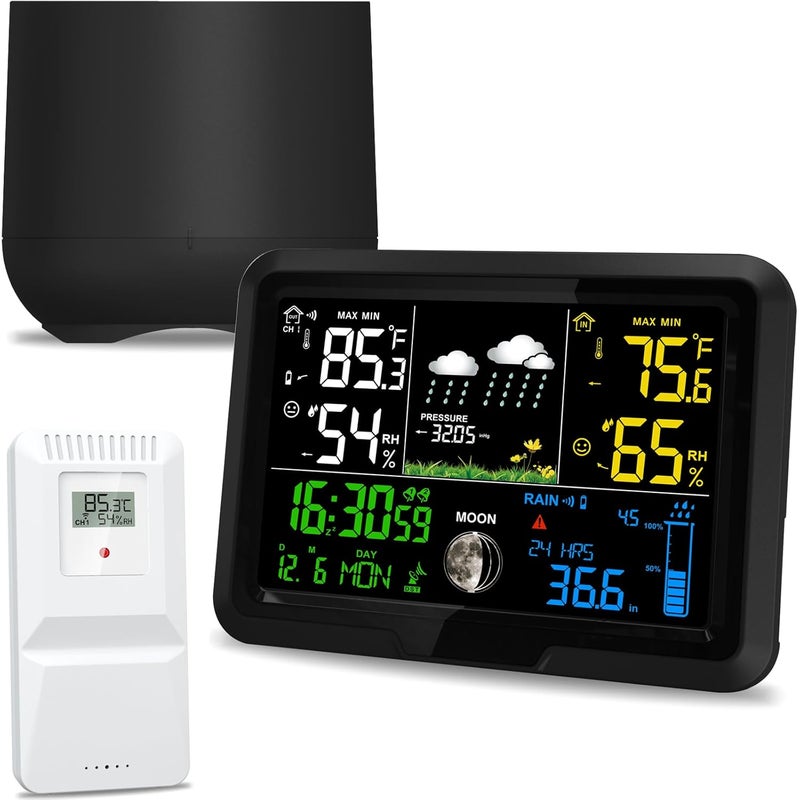 YZDTECH Digital Wireless Rain Gauge Outdoor, Home Weather Station Wireless Indoor Outdoor with Self-Emptying Rain Gauge, Thermometer, Barometer, Hygrometer, Atomic Clock, Weather Forecast and Alerts - Image 1